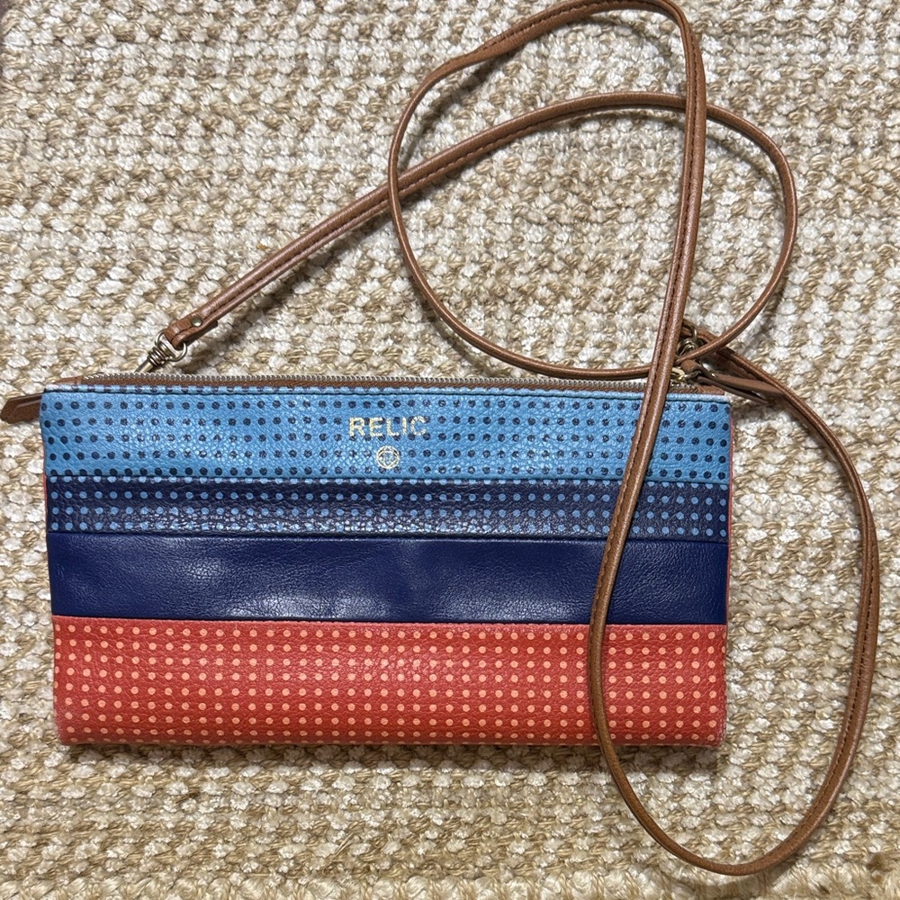 Relic Blue Redish Orange Clutch Crossbody Wallet Wristlet Organizer Travel Bag